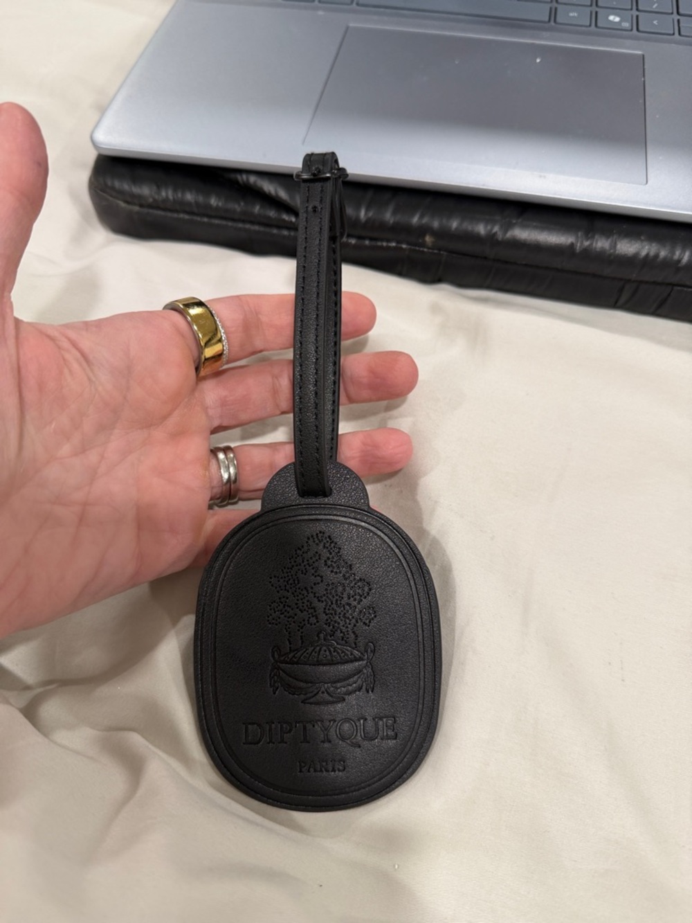 diptyque Black Embossed Leather Luggage Tag
